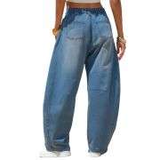 Women’s Y2K Elastic Waist Boyfriend Barrel Leg Jeans