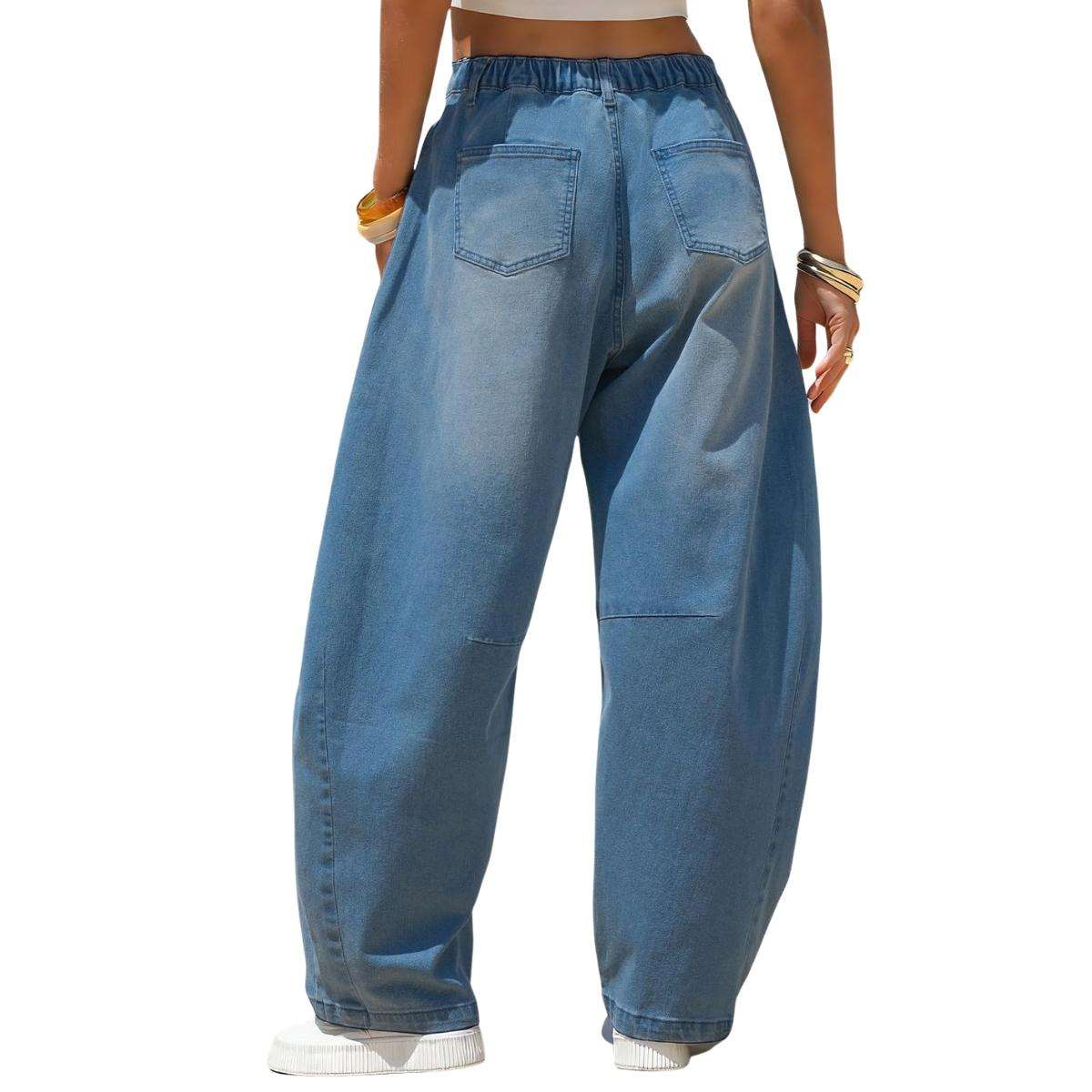 Women’s Y2K Elastic Waist Boyfriend Barrel Leg Jeans