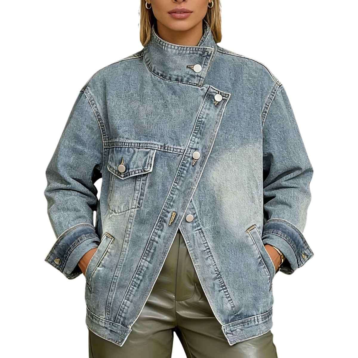 Women’s Loose Fit Asymmetrical Denim Jacket