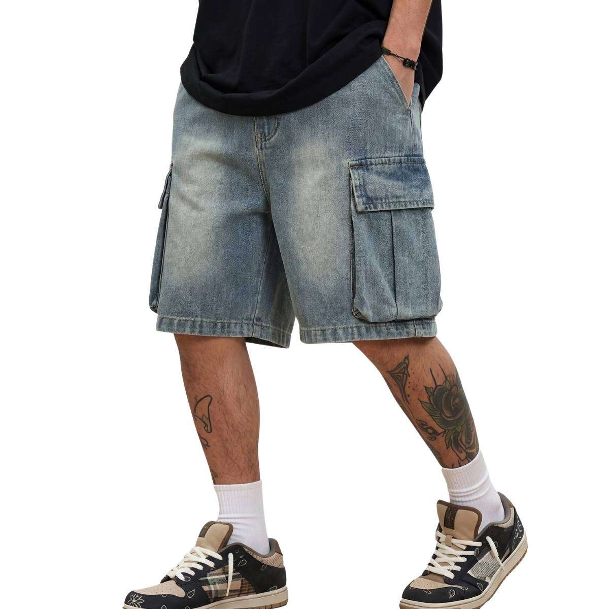 Men’s Vintage Y2K Elastic Back Waistband Baggy Denim Shorts