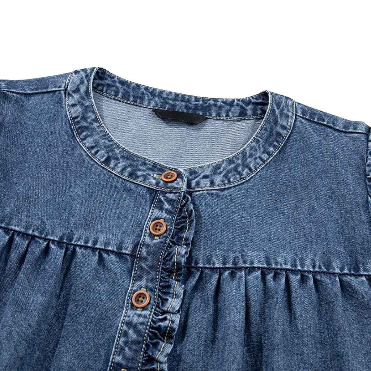 Women’s Button Down Babydoll Denim Ruffle Mini Dress