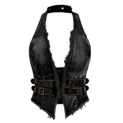 Women’s Y2K Backless Fringe Corset Denim Halter Top
