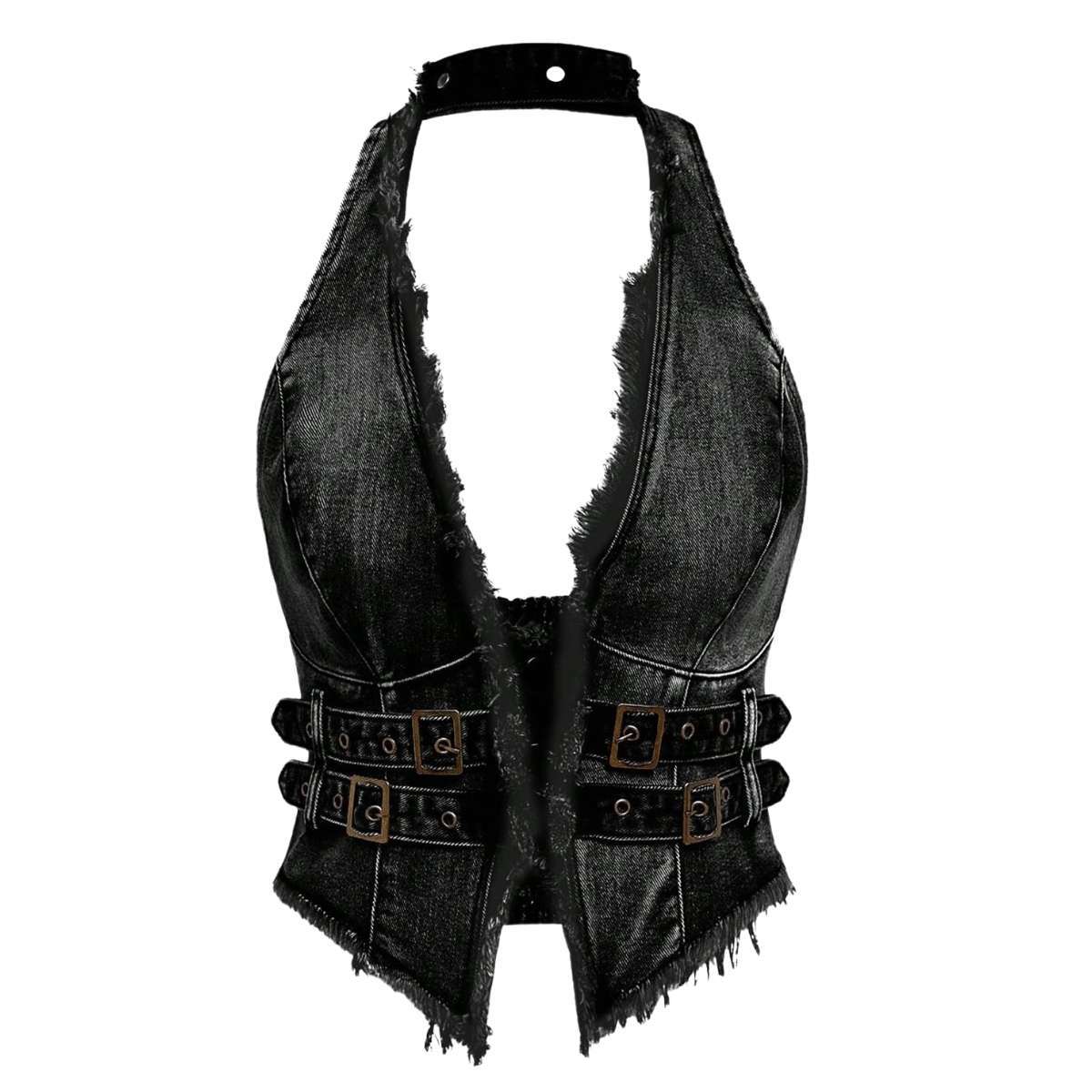 Women’s Y2K Backless Fringe Corset Denim Halter Top