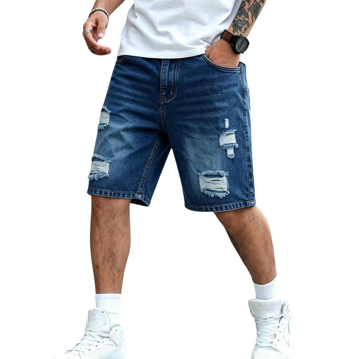 Mid Waist Slant Pockets Baggy Denim Jean Shorts