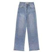 Y2K High Waisted  Stretch Rhinestone Wide Leg Jeans