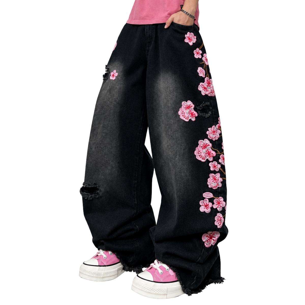 Men’s Y2K Hip Hop Embroidered Baggy Wide Leg Jeans