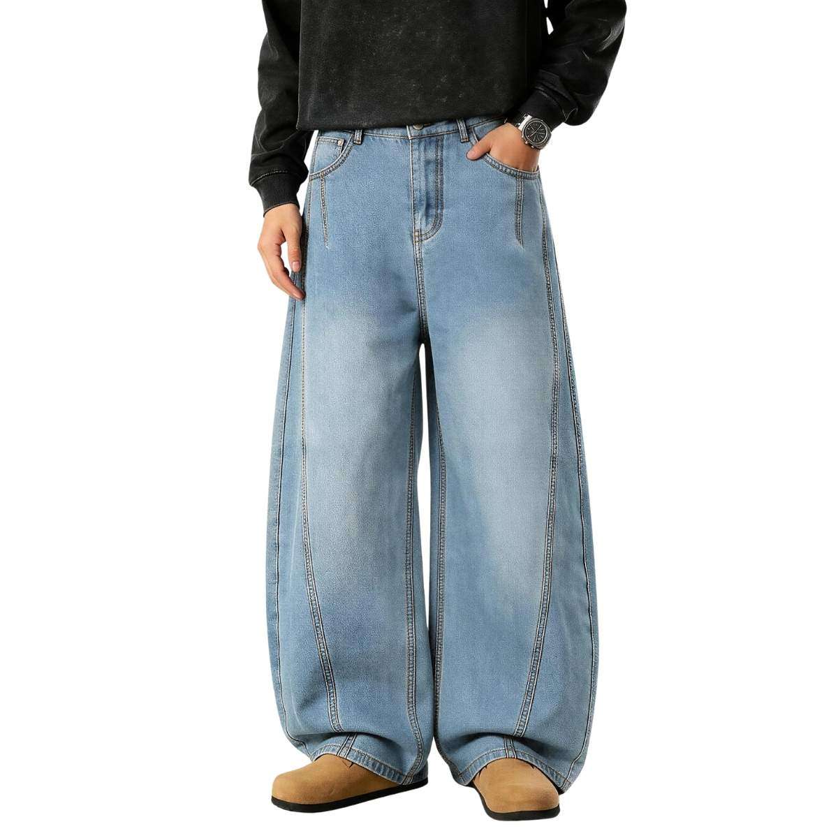 Men’s Y2K Relaxed Fit Wide Leg Skater Streetwear Barrel Baggy Jeans