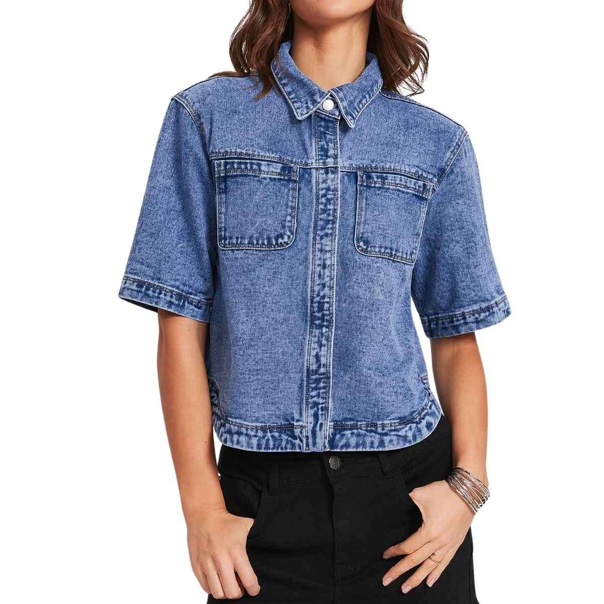 Women’s Casual Short Sleeve Denim Shacket