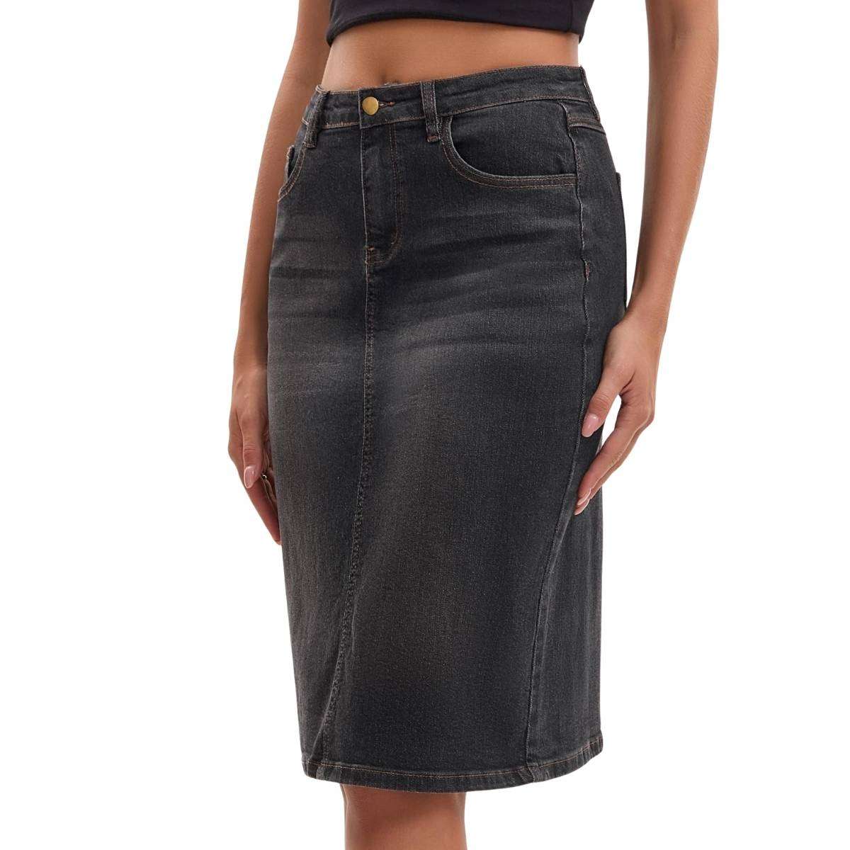 Women’s High Waisted Denim Midi Skirt