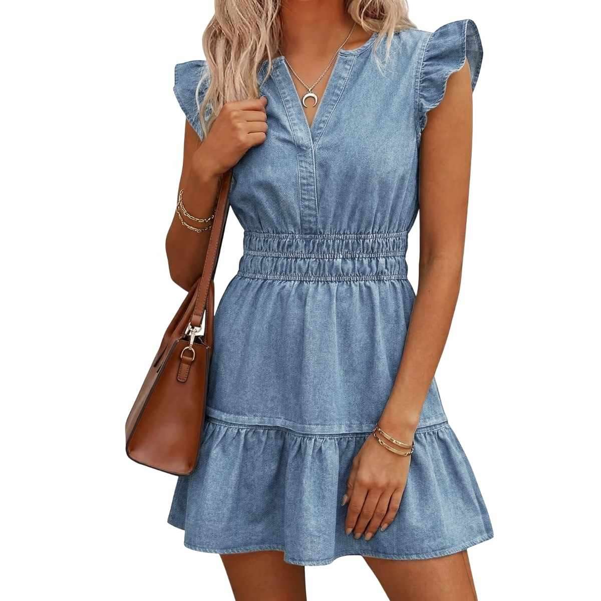 Women’s Ruffle Sleeve Denim Mini Dress