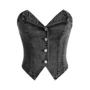 Women’s Y2K Button Down Corset Backless Sweetheart Neck Denim Tube Top