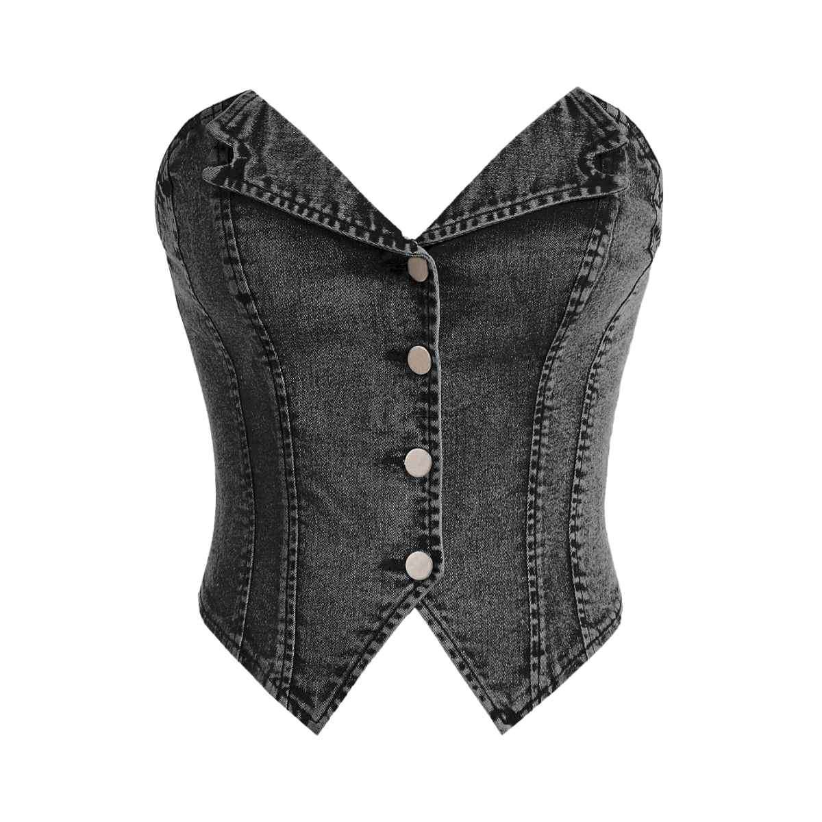 Women’s Y2K Button Down Corset Backless Sweetheart Neck Denim Tube Top