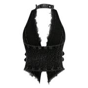 Women’s Y2K Backless Fringe Corset Denim Halter Top