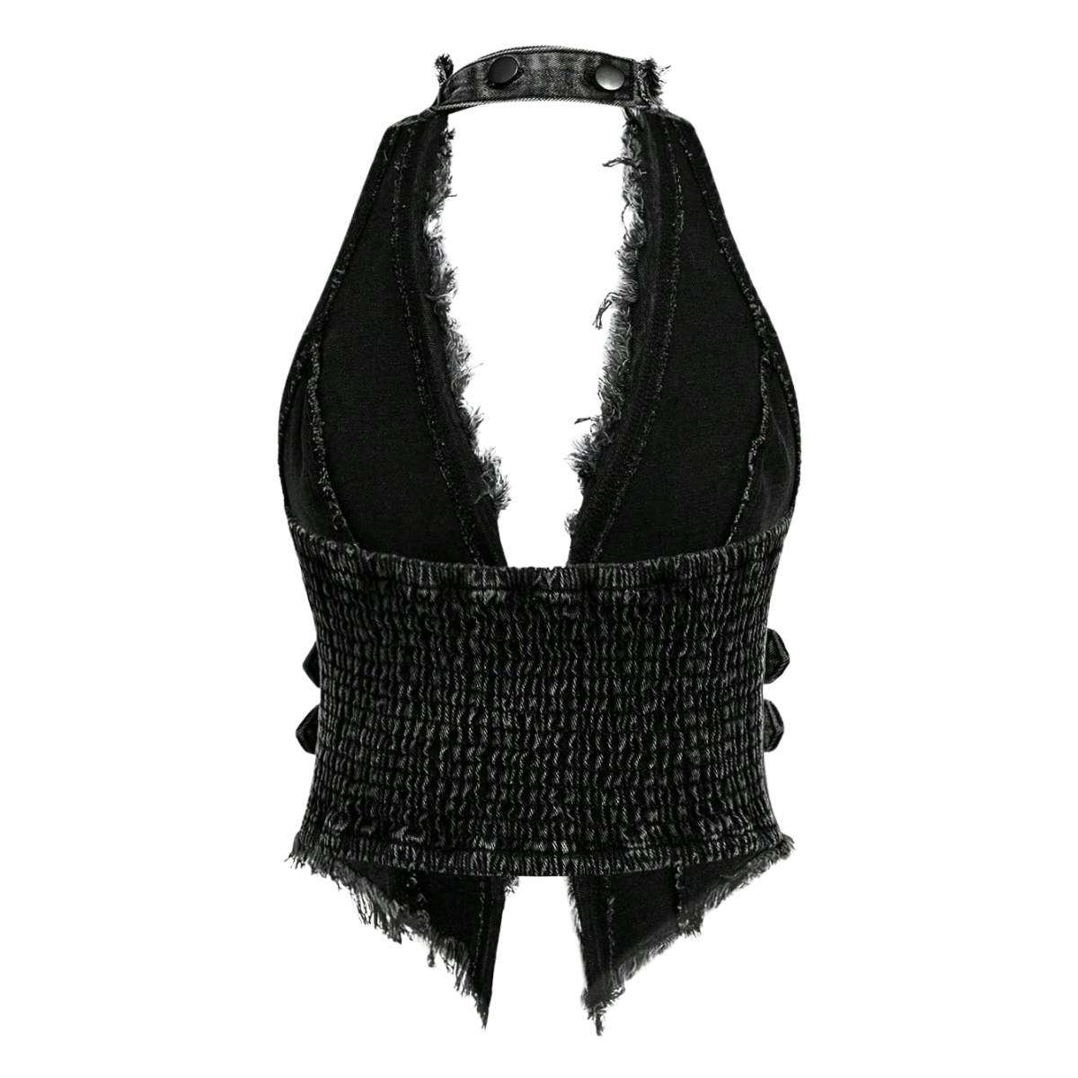 Women’s Y2K Backless Fringe Corset Denim Halter Top