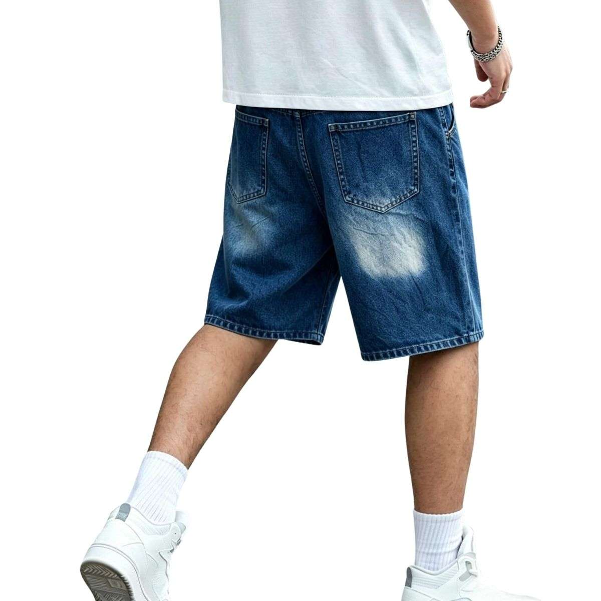 Mid Waist Slant Pockets Baggy Denim Jean Shorts