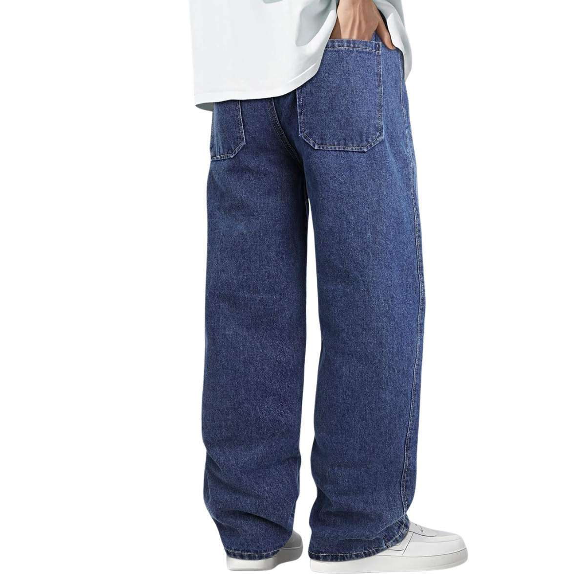 Men’s Drawstring Waist Wide-Leg Baggy Jeans