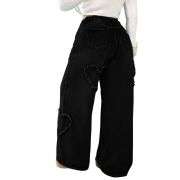 Women’s High Waisted Distressed Heart Pattern Wide Leg Jeans