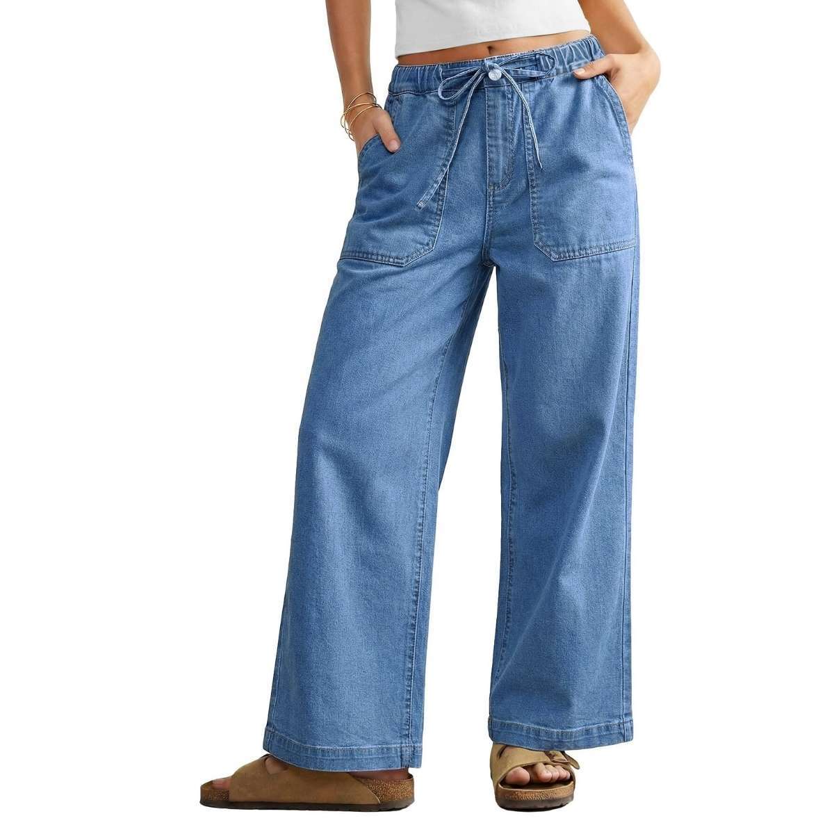 Women’s High-Waisted Wide-Leg Drawstring Jeans