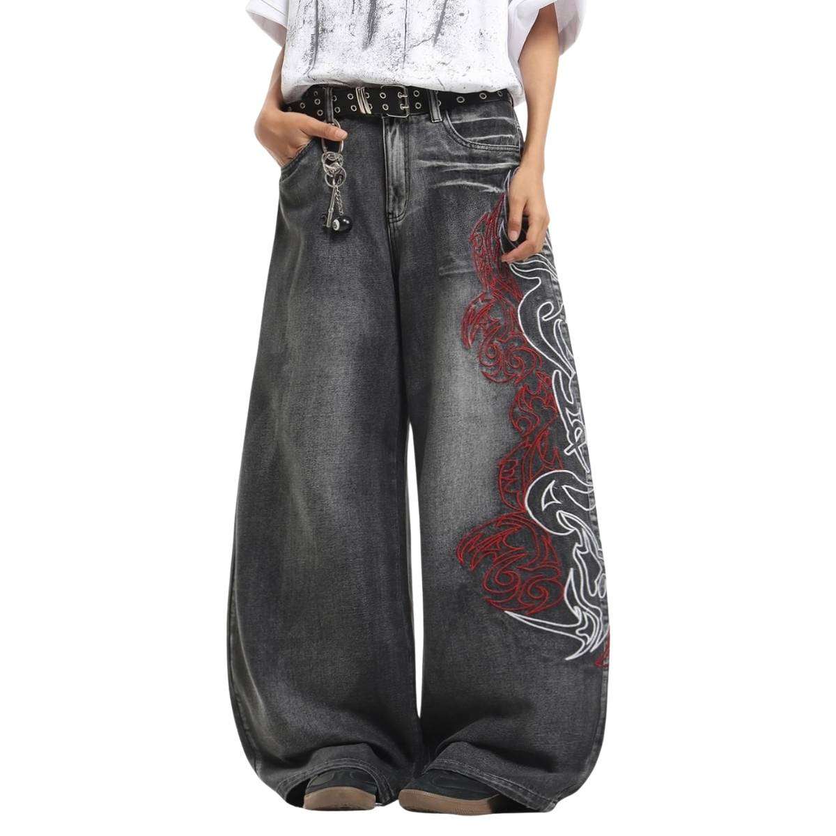 Men’s Y2K Hip Hop Embroidered Baggy Wide Leg Jeans