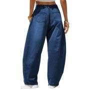Women’s Y2K Elastic Waist Boyfriend Barrel Leg Jeans