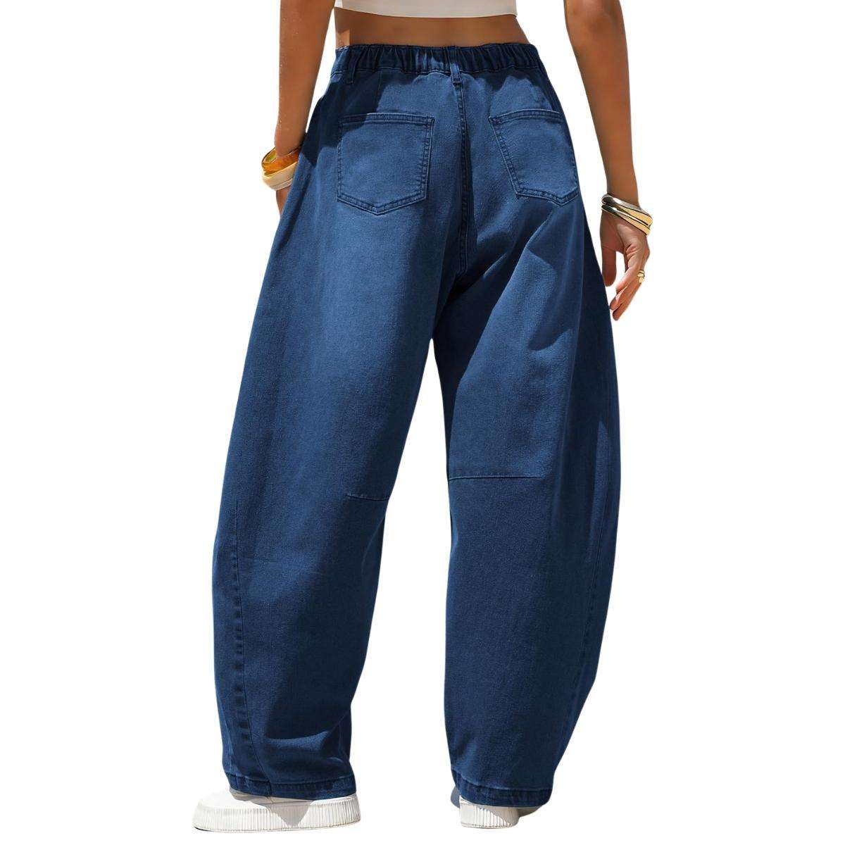 Women’s Y2K Elastic Waist Boyfriend Barrel Leg Jeans