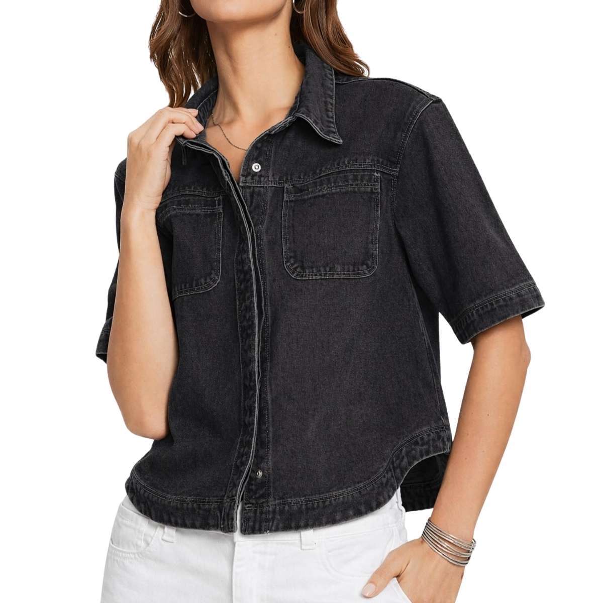 Women’s Casual Short Sleeve Denim Shacket
