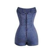 Women’s Y2K Strapless Bodycon Wrap Front Short Denim Romper