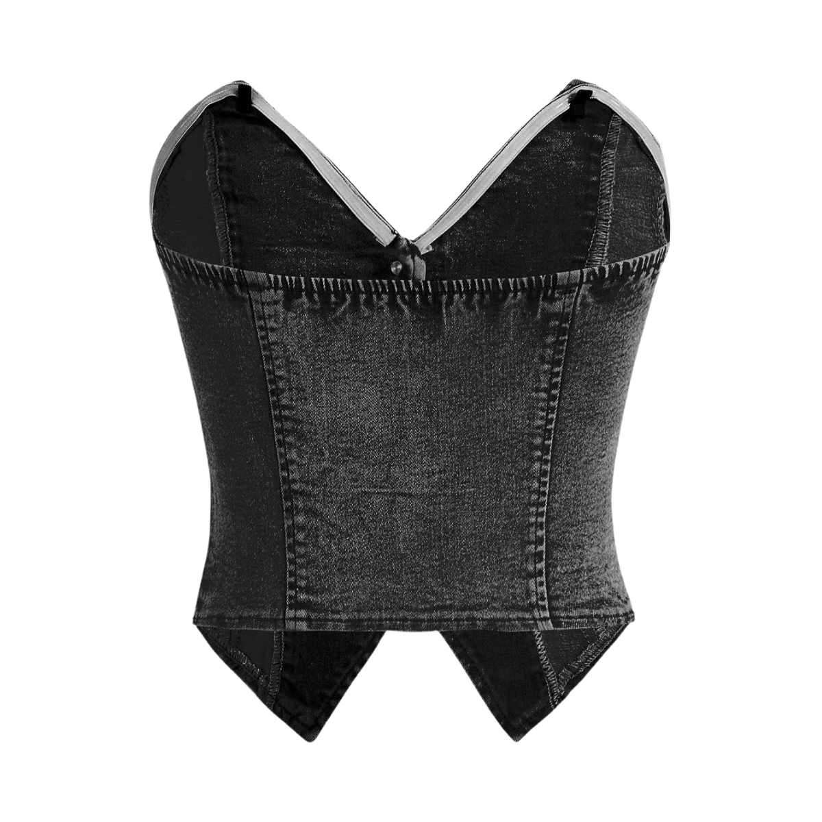 Women’s Y2K Button Down Corset Backless Sweetheart Neck Denim Tube Top
