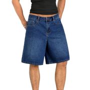 Mid Waist Slant Pockets Baggy Denim Jean Shorts