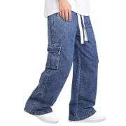 Men’s Drawstring Waist Wide-Leg Baggy Jeans