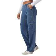 Mid Rise Pockets Straight Leg Casual Cargo Jeans