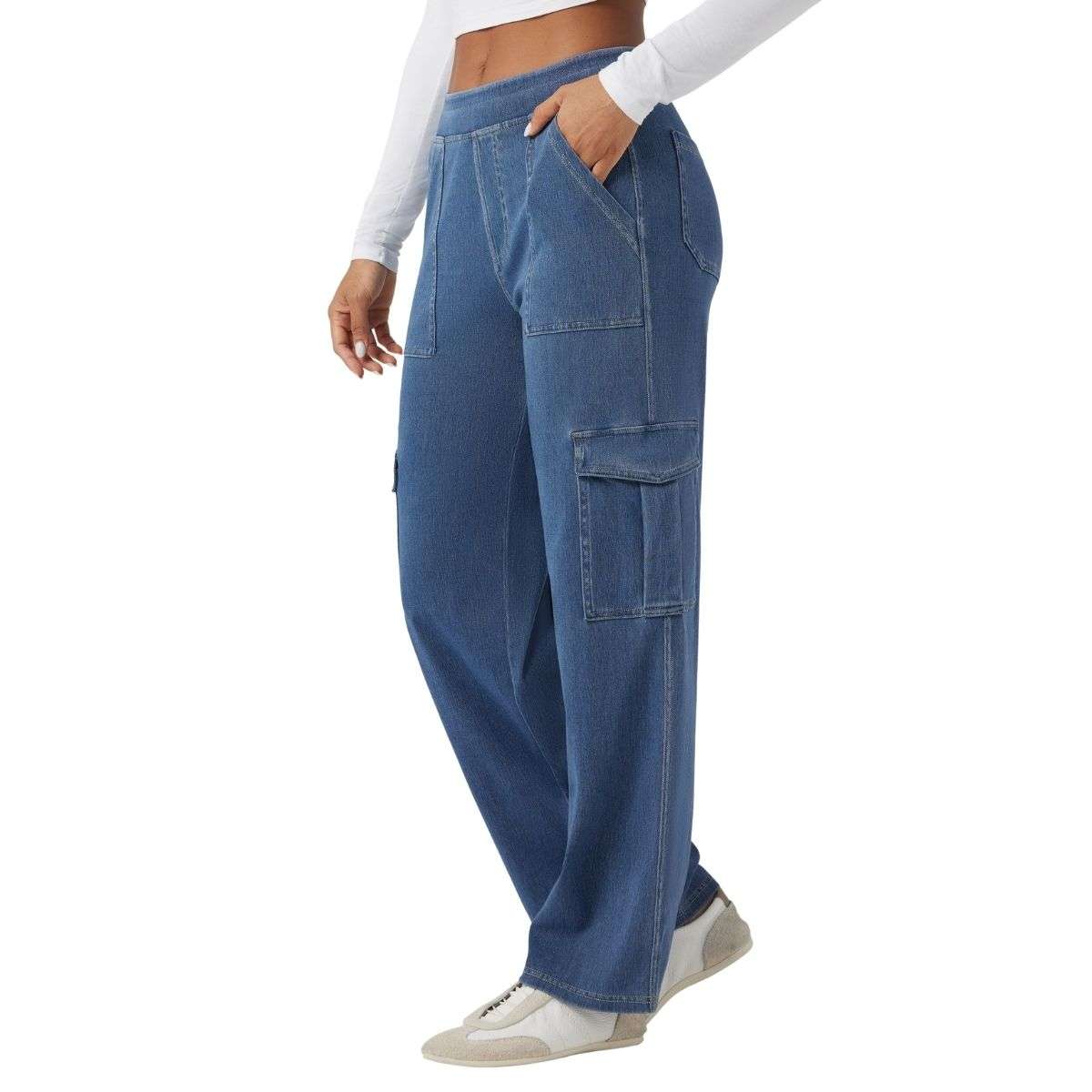 Mid Rise Pockets Straight Leg Casual Cargo Jeans