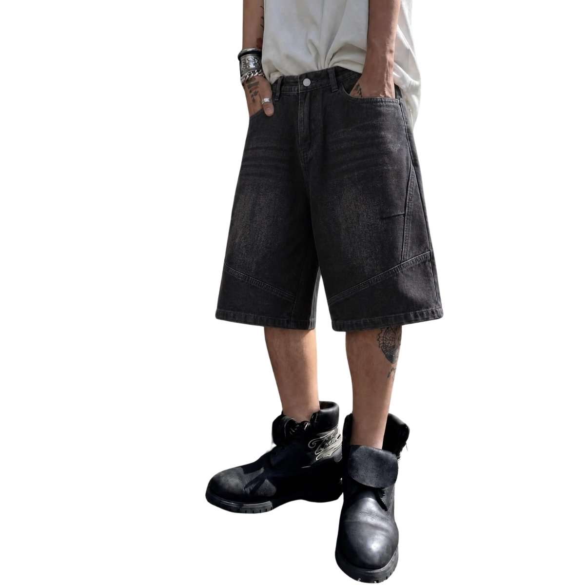 Men’s Vintage Y2K Elastic Back Waistband Baggy Denim Shorts