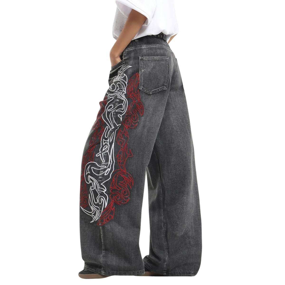 Men’s Y2K Hip Hop Embroidered Baggy Wide Leg Jeans