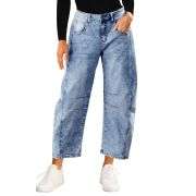 Women’s High-Waisted Distressed Barrel Leg Jeans