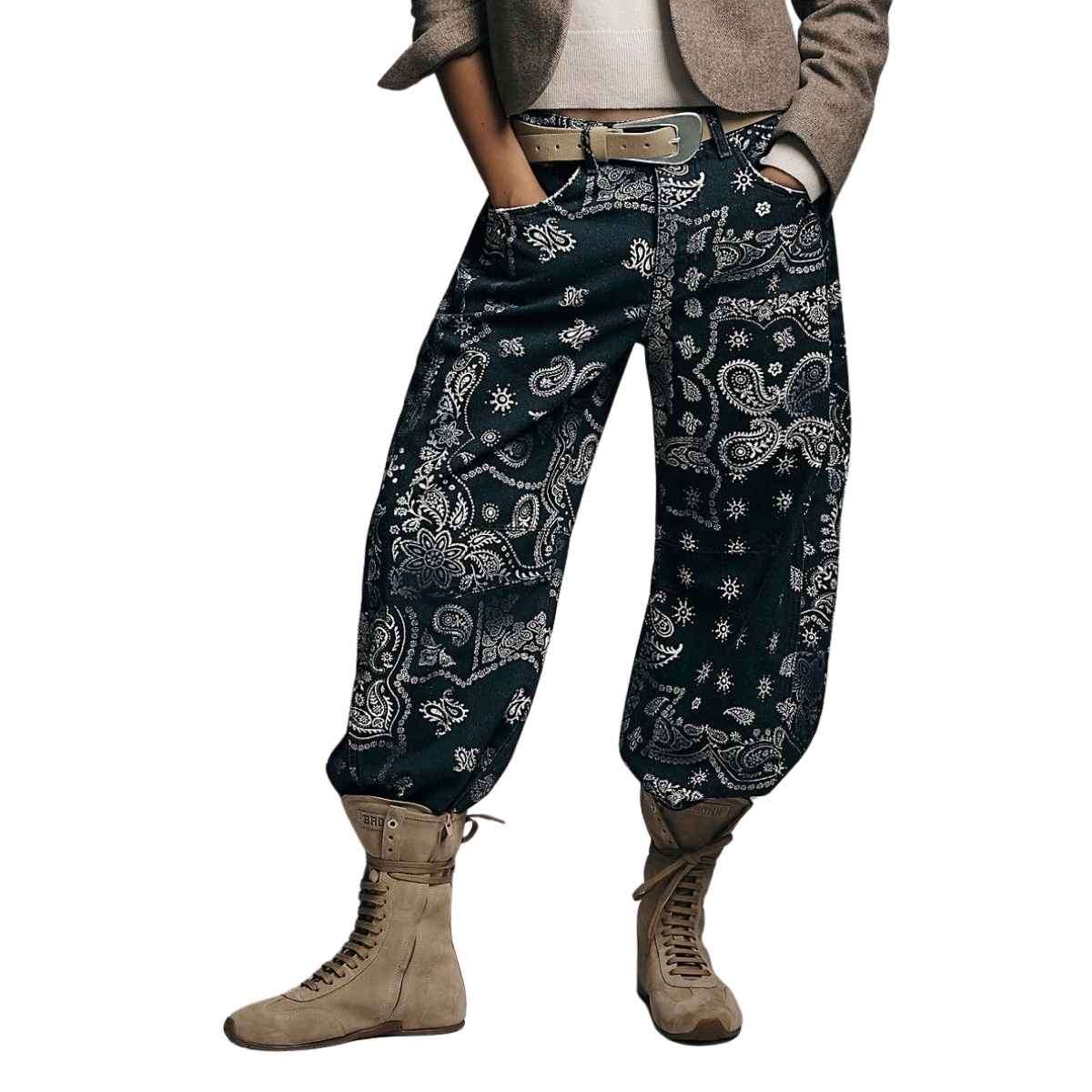 Women’s Floral Print Baggy Barrel Jeans