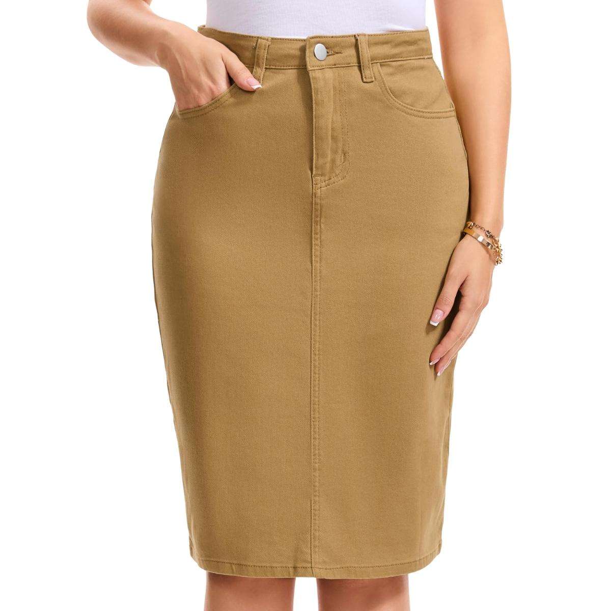 Women’s High Waisted Denim Midi Skirt