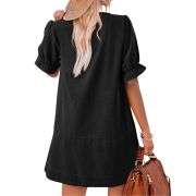 Women’s Button Down Babydoll Denim Ruffle Mini Dress