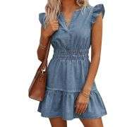 Women’s Ruffle Sleeve Denim Mini Dress