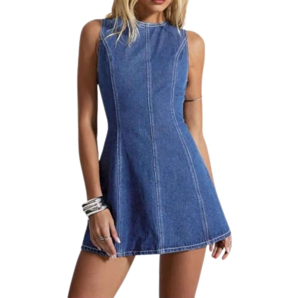 Y2K Bow Tie Open Back Denim Mini Dress