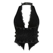 Women’s Y2K Backless Fringe Corset Denim Halter Top