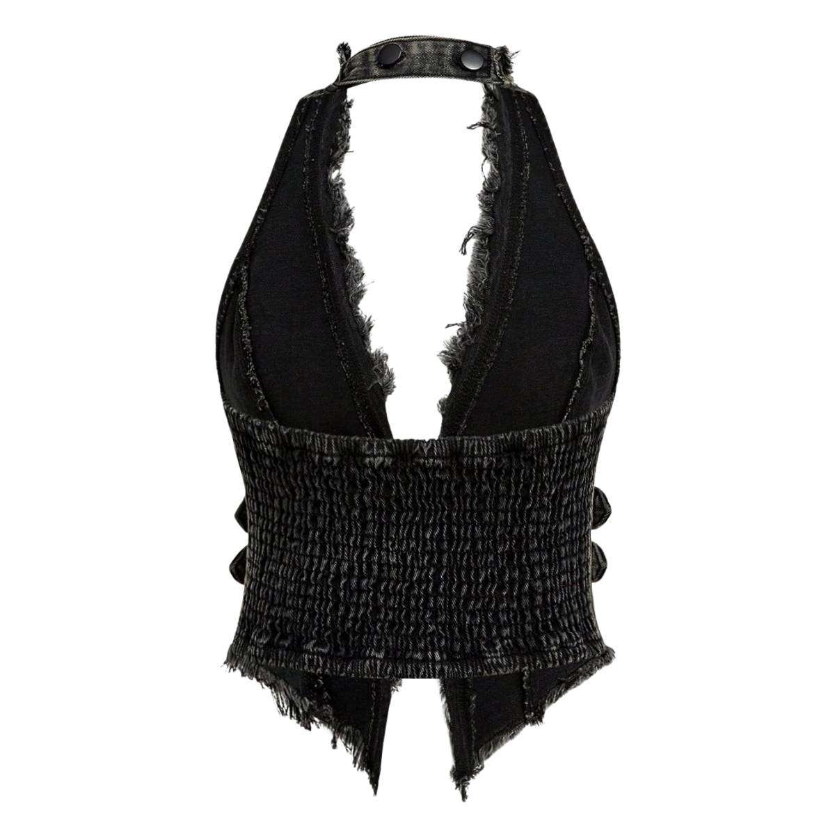 Women’s Y2K Backless Fringe Corset Denim Halter Top
