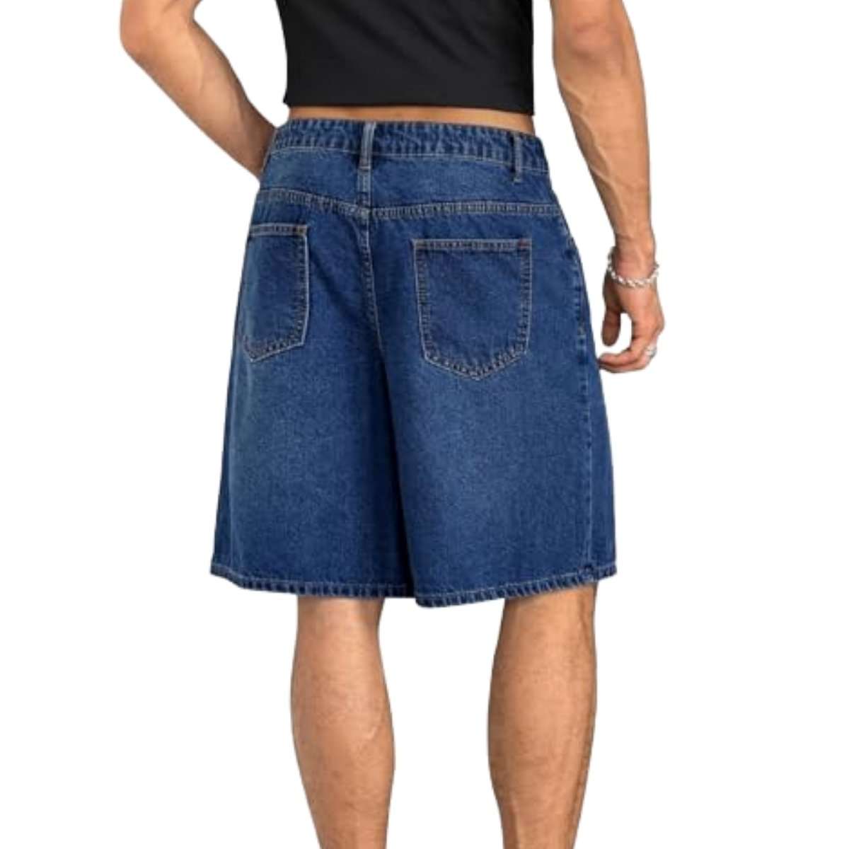 Mid Waist Slant Pockets Baggy Denim Jean Shorts