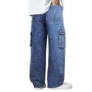 Men’s Drawstring Waist Wide-Leg Baggy Jeans