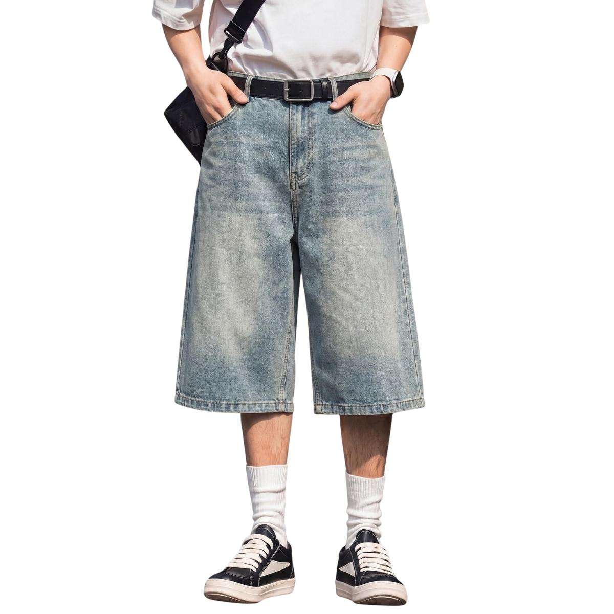 Men’s Vintage Y2K Elastic Back Waistband Baggy Denim Shorts