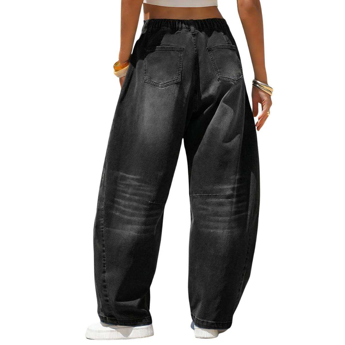 Women’s Y2K Elastic Waist Boyfriend Barrel Leg Jeans