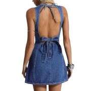Y2K Bow Tie Open Back Denim Mini Dress