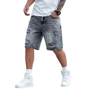 Mid Waist Slant Pockets Baggy Denim Jean Shorts