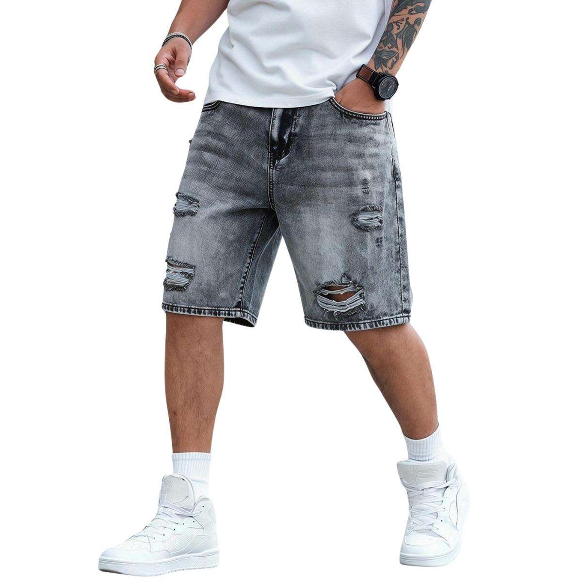 Mid Waist Slant Pockets Baggy Denim Jean Shorts