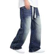 Men’s Drawstring Waist Wide-Leg Baggy Jeans